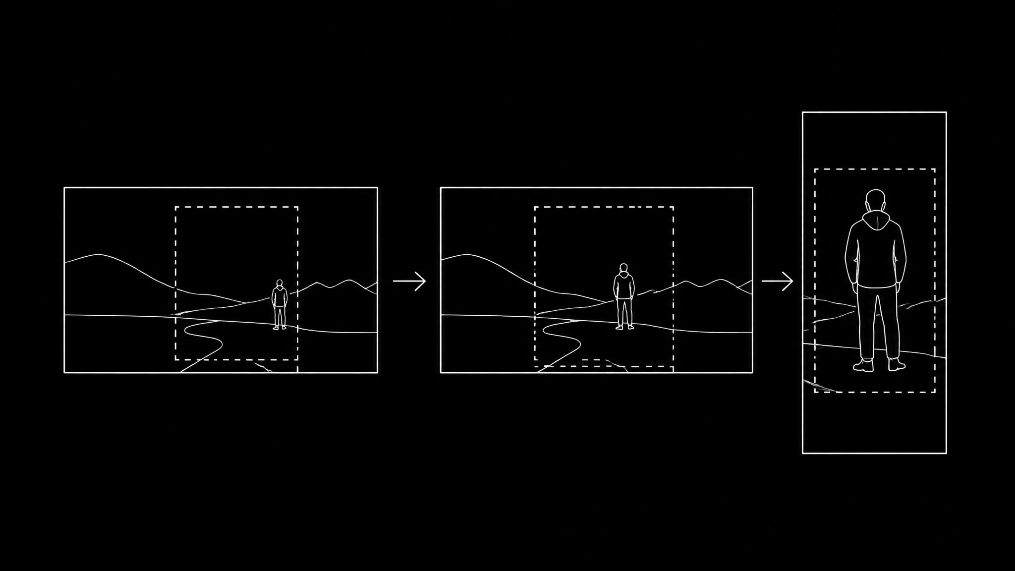 Cropping to 4:5: from a 16:9 frame the crop window has to chase the subject and loses the sides; from a 9:16 frame it keeps almost the whole figure