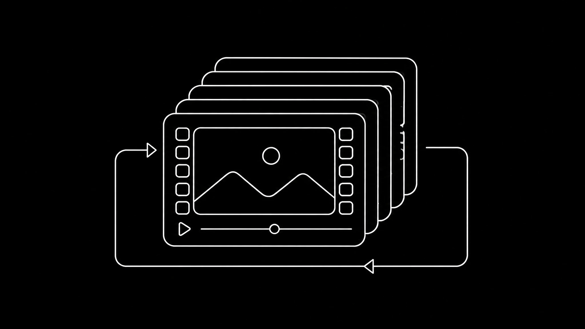 A stack of identical photo frames with one repeated five times, representing a single source clip being rendered over and over because the fault was in the footage