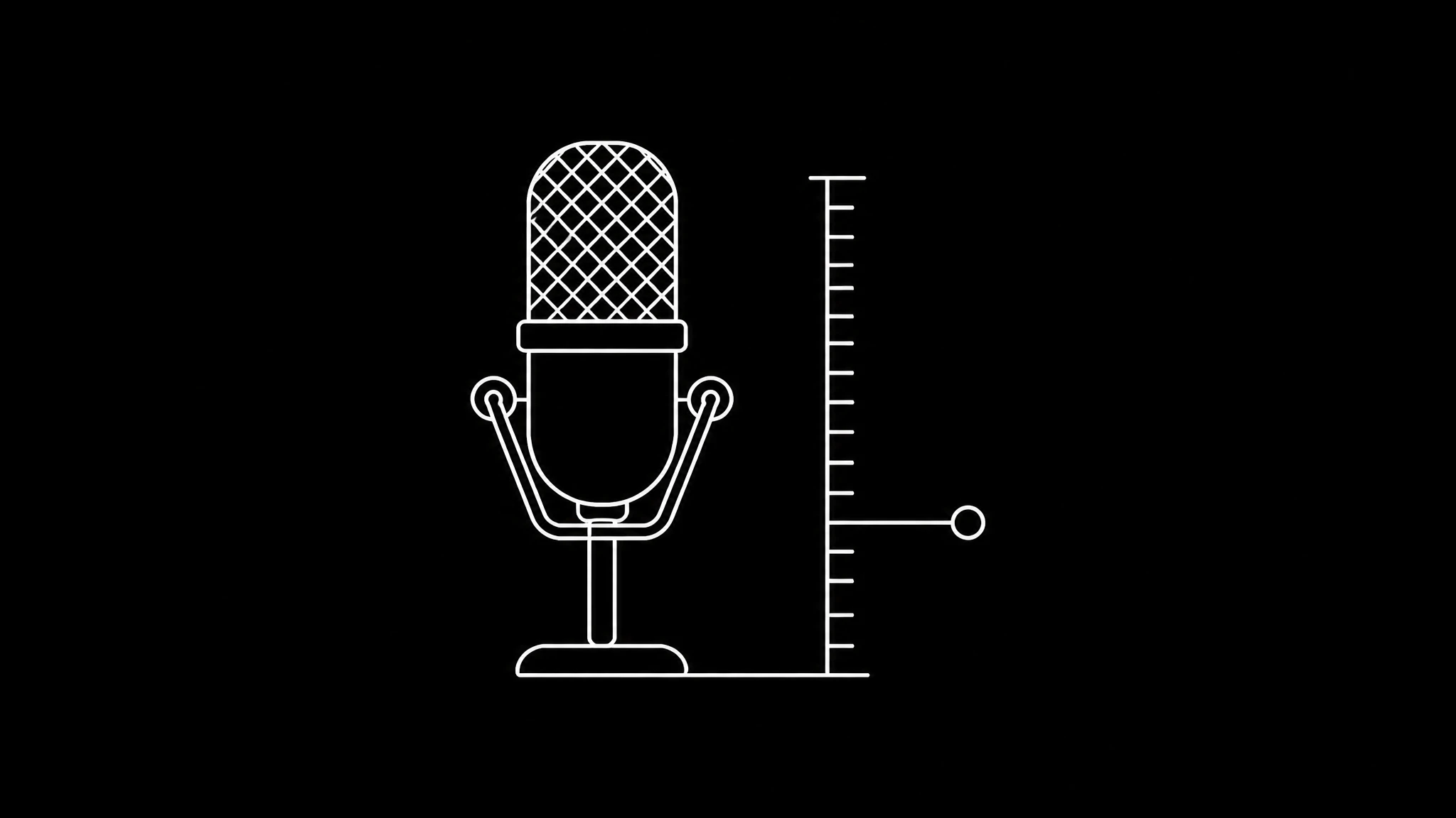 A white line drawing on black of a microphone with a measuring scale beside it marking a minimum threshold, representing a sample length floor