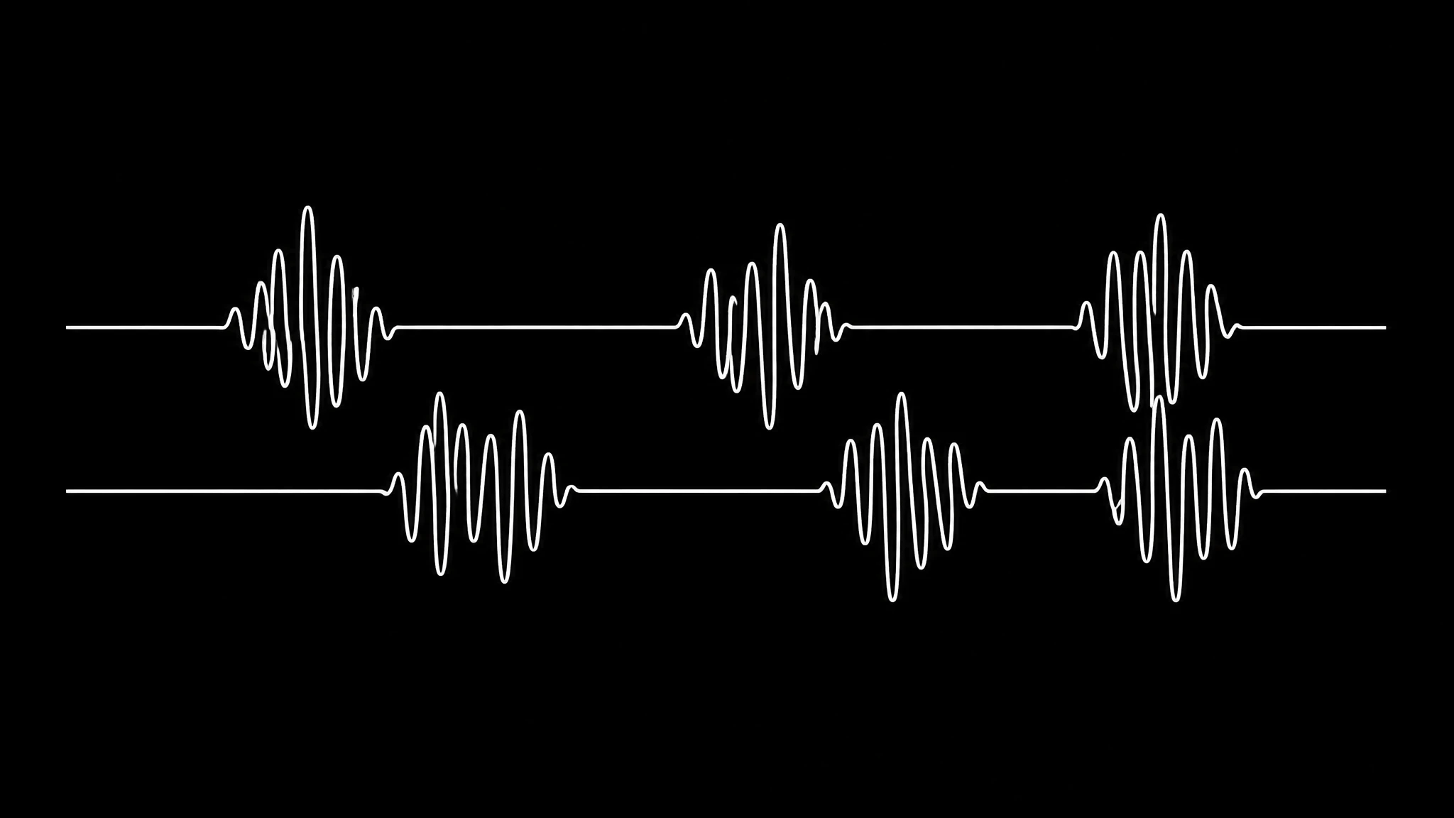 A white line drawing on black of two waveforms interleaved so that where one is loud the other is flat, representing alternating speech and silence