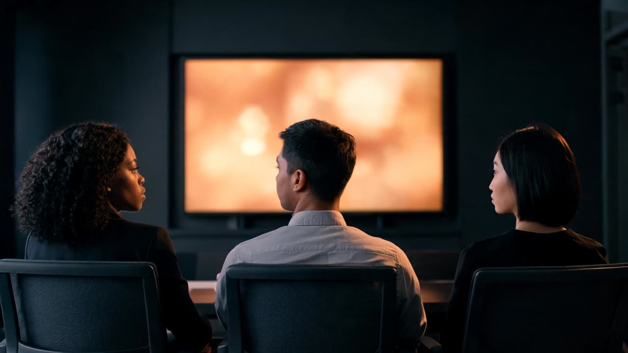 A team watching a training video
