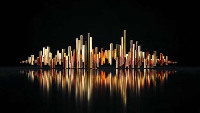A golden audio waveform on black
